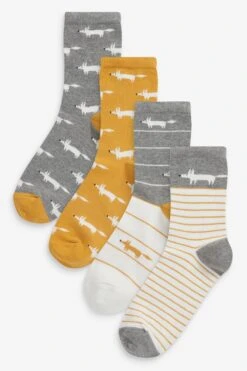 Ockergelb/Scion At Next Fox - Gemusterte Socken, 4er-Pack