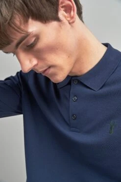 Marineblau - Next Langärmeliges Pikee-Poloshirt -Next Geschäft 325669s3