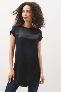 Next Longtunika »Tunikatop Mit Nieten, Web-Front + Jersey-Rückseite« (1-tlg)