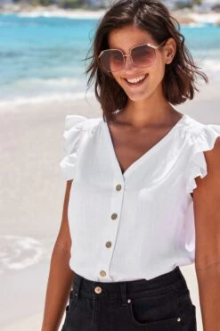 Next Blusentop »Oberteil Aus Leinenmischung Mit Rüschenärmeln« (1-tlg) -Next Geschäft 4a41e604 a4a7 51c4 9c15 49c592b97fbe