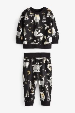 Schwarz/weiß - Next Matching Kinder Pyjama Mit Waldtieren, Familienkollektion (9 Monate Bis 16 Jahre) -Next Geschäft 640045s4