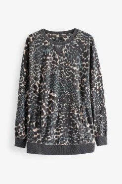 Anthrazitgrau/Animalprint - Next Active Sports Langes Sweatshirt -Next Geschäft A43030s5