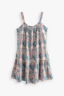 Blau/Pink Mit Narzissenprint - Morris & Co. At Next Gewebtes Trägerkleid -Next Geschäft A72364s6