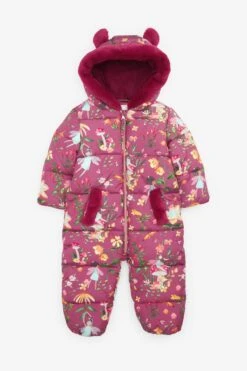 Beerenrot - Next Spritzwasserabweisender Schneeanzug Mit Fellimitat-Kapuze Und Blumenprint (3 Monate Bis 7 Jahre) -Next Geschäft A77523s5