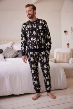 Schwarz/weiß - Next Herren Woodland Pyjama, Teil Der Familienkollektion