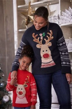 Marinblau, Blau, Rentier - Next Weihnachtspullover Mit Ärmeln Mit Norwegermuster, Familienkollektion -Next Geschäft A98710s4