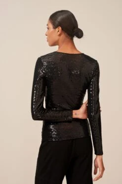 Next Langärmeliges Pailletten-Top Mit Geraffter Vorderseite Und V-Ausschnitt -Next Geschäft C41 812s4