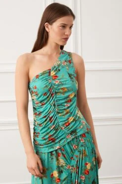 Petrol/Blau Geblümt - Preen X Next One-Shoulder-Top Mit Raffung
