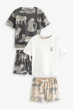Grau/Braun Lionel - Scion At Next Kurzes Pyjama-Set Aus Baumwolle Im 2er Pack