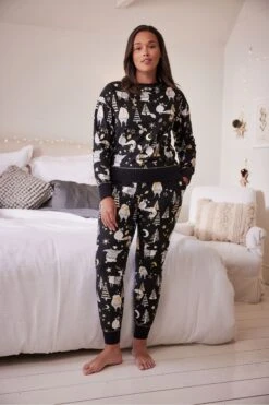 Schwarz/weiß - Next Matching Damen Pyjama Mit Waldtieren, Familienkollektion