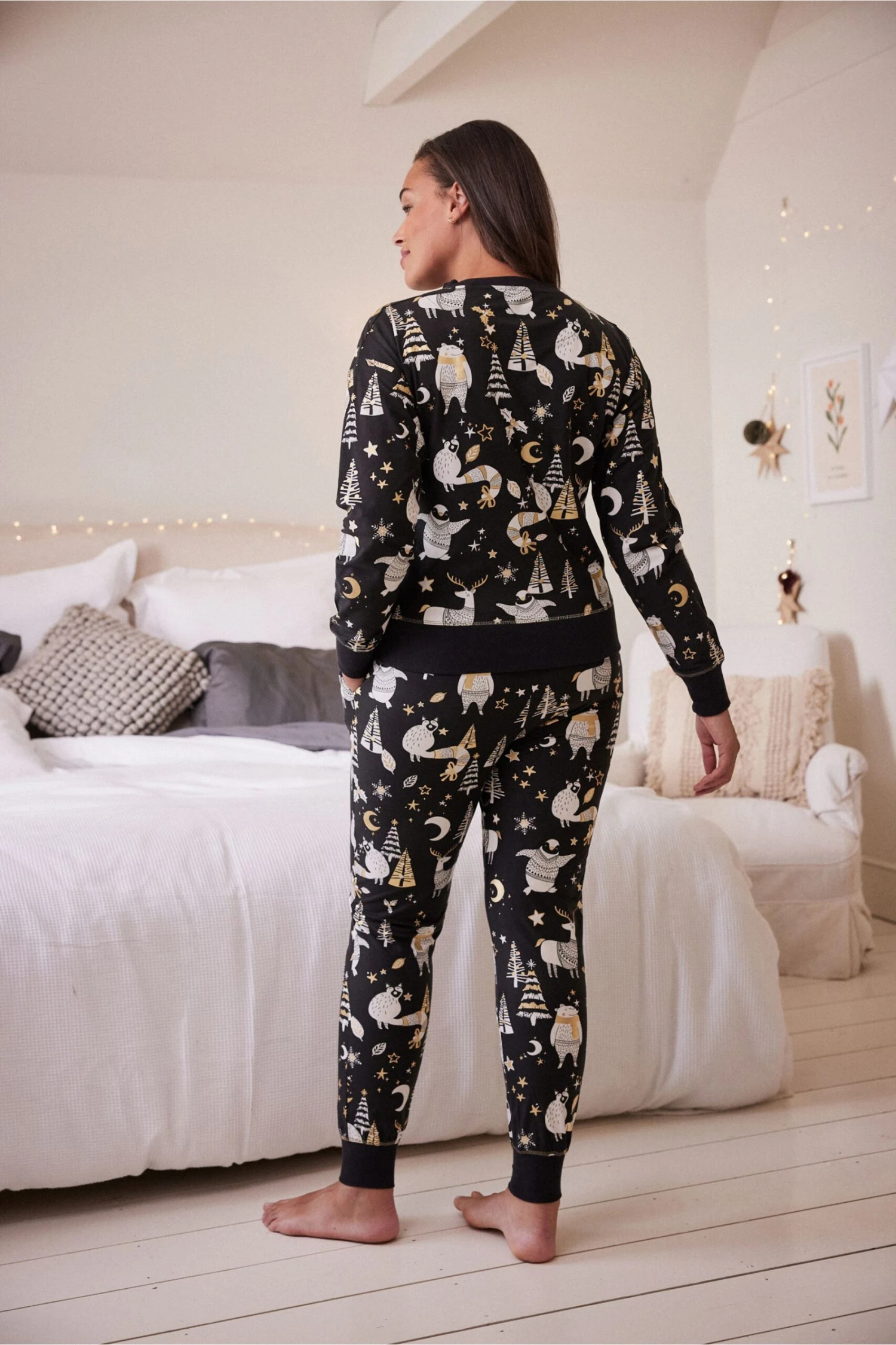 Schwarz/weiß - Next Matching Damen Pyjama Mit Waldtieren, Familienkollektion 2 Schwarz/weiß - Next Matching Damen Pyjama Mit Waldtieren, Familienkollektion – Bild 2