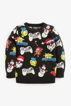 Schwarz - Next Fun Weihnachtlicher Pullover (3-16yrs)