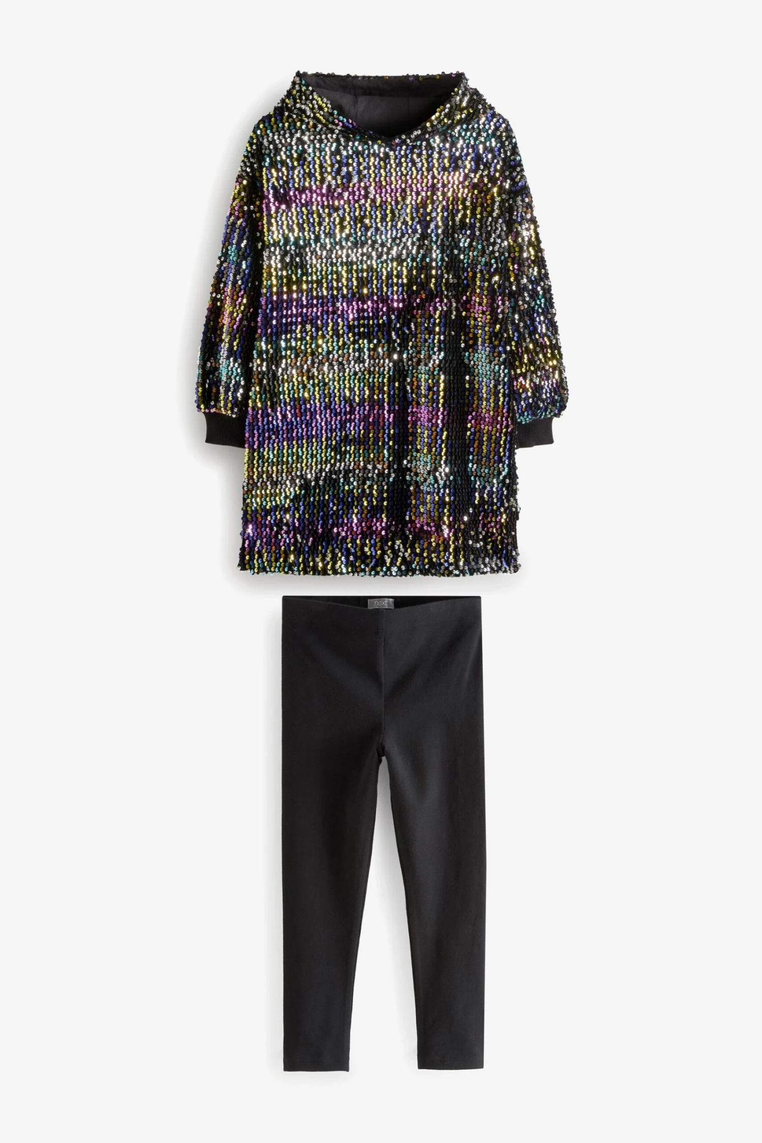 Schwarz/Regenbogen, Mehrfarbig - Next Set Mit Kapuzensweatshirt Mit Pailletten Und Leggings (3-16yrs) 5 Schwarz/Regenbogen, Mehrfarbig - Next Set Mit Kapuzensweatshirt Mit Pailletten Und Leggings (3-16yrs) – Bild 5