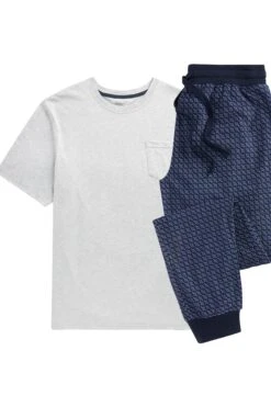 Grau/Blau, Geometrisches Muster - Next Motion Flex Kuscheliger Pyjama Mit Bündchen -Next Geschäft M68892s5