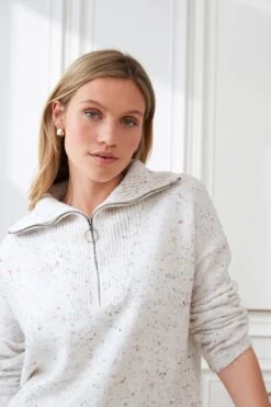 Ecru Creme - Next Strickpullover Mit Troyer-Kragen Und Noppen