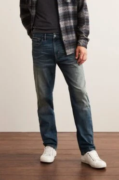 Blaue Vintage-Waschung - Next Motion Flex Stretch-Jeans In Straight Fit