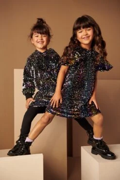 Next Glitzerndes Partykleid Aus Velours Mit Pailletten (3-16yrs) -Next Geschäft T99482s3