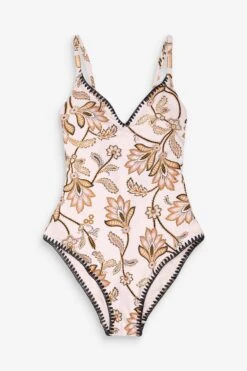 Cremefarben Paisley - Savannah Miller X Next Bauchformender Badeanzug Mit Tiefem Ausschnitt -Next Geschäft U00520s6