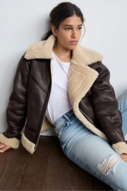Braun - Next Pilotenmantel Aus Lederimitat Mit Teddyfellfutter