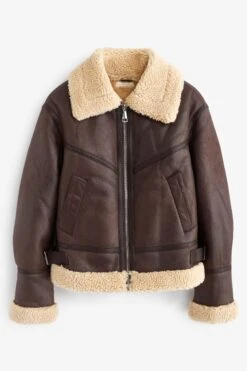 Braun - Next Pilotenmantel Aus Lederimitat Mit Teddyfellfutter -Next Geschäft U17091s5