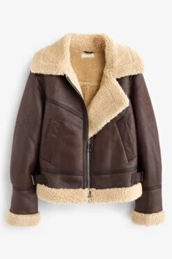 Braun - Next Pilotenmantel Aus Lederimitat Mit Teddyfellfutter -Next Geschäft U17091s6