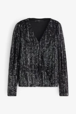 Next Langärmelige Pailletten-Partybluse Mit Wickeldesign Und V-Ausschnitt 9 Next Langärmelige Pailletten-Partybluse Mit Wickeldesign Und V-Ausschnitt -Next Geschäft U43796s5