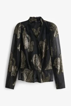 Schwarz/Gold/Blumen/Glitzernd - Next Langärmeliges Wickeltop In Metallic-Optik -Next Geschäft U49303s5
