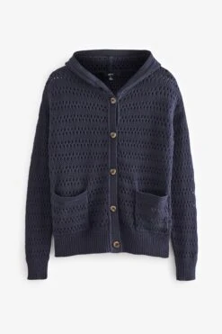 Next Strickjacke Geknöpfte Strickjacke Mit Muster Und Kapuze (1-tlg)